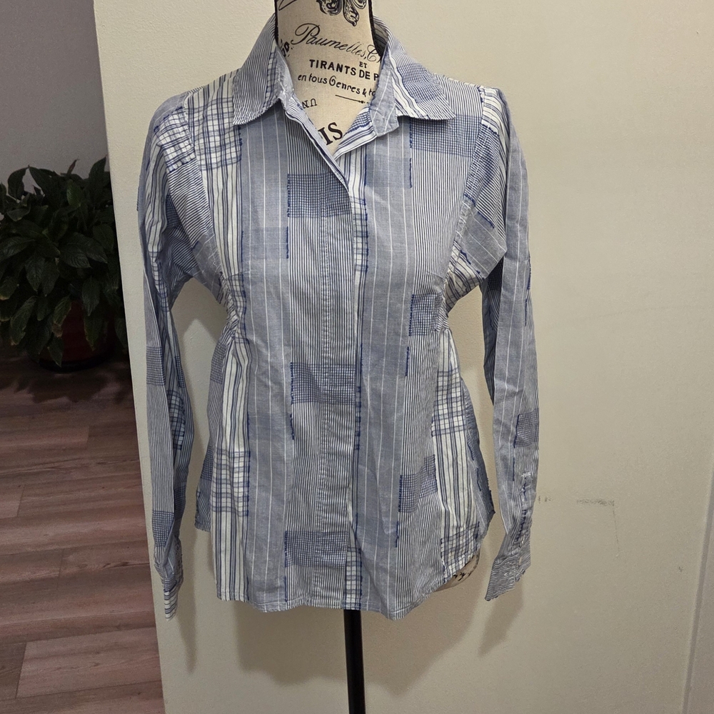 Odille Blue and White Striped Button Down Shirt